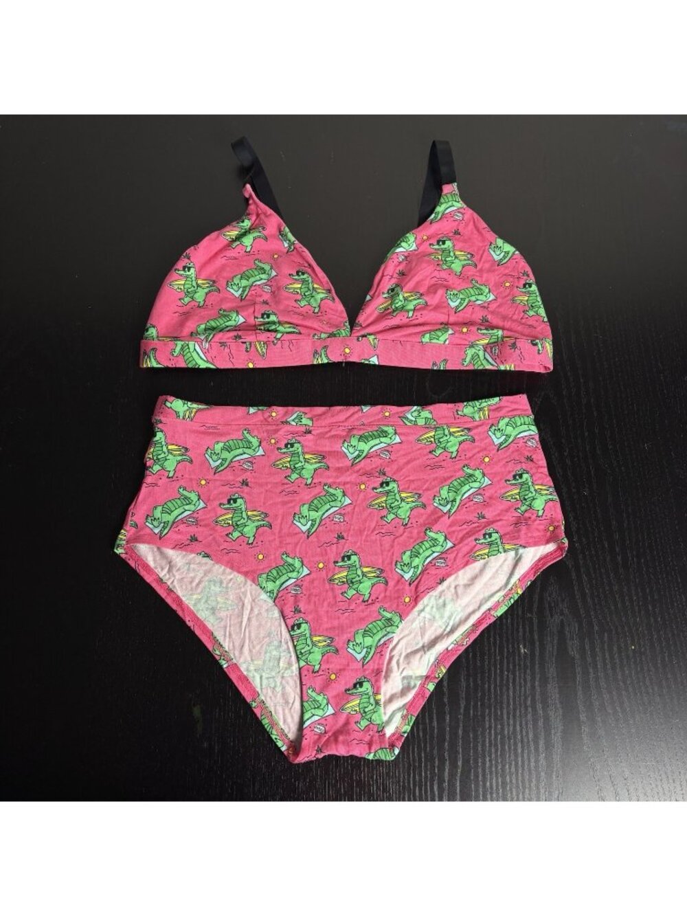 MeUndies Womens Size 3X Modal Bralette & Briefs Set Pink Alligator Print NEW